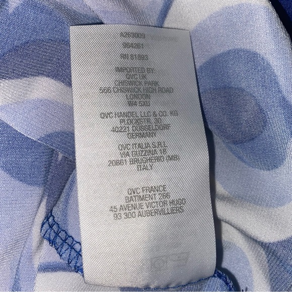 Susan Graver QVC Liquid Knit violet blue white fan print asymmetrical top Large - Picture 7 of 8